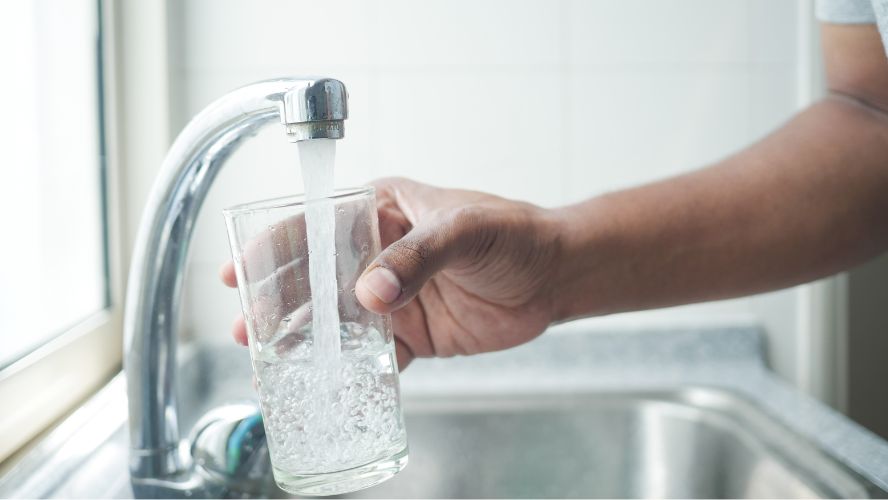drinking water from a tap